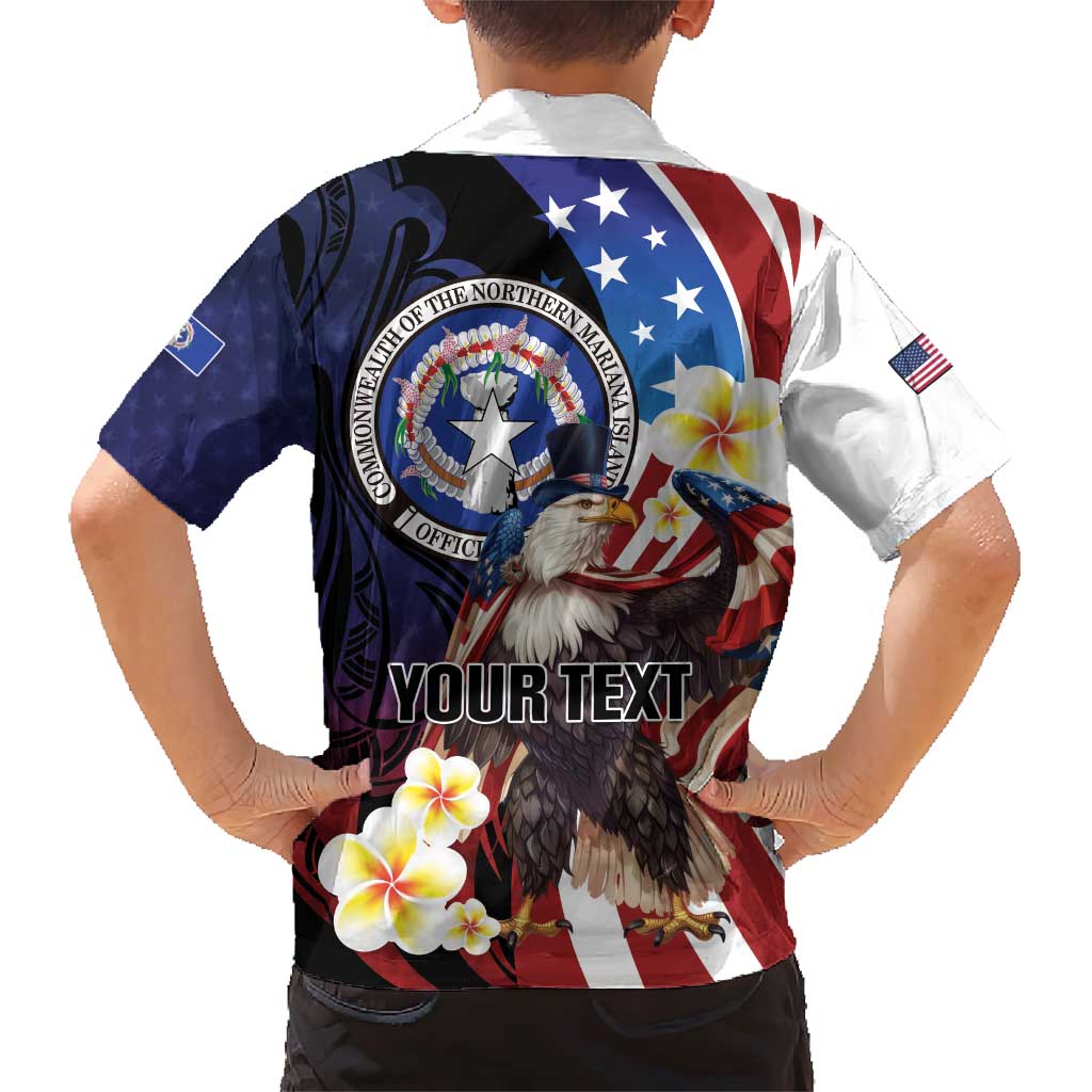 Personalized Northern Mariana Islands 4th of July Family Matching Short Sleeve Bodycon Dress and Hawaiian Shirt Plumeria USA Eagle LT01 - Polynesian Pride