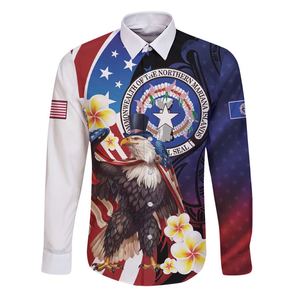 Personalized Northern Mariana Islands 4th of July Family Matching Short Sleeve Bodycon Dress and Hawaiian Shirt Plumeria USA Eagle LT01 Dad's Shirt - Long Sleeve Multicolor - Polynesian Pride
