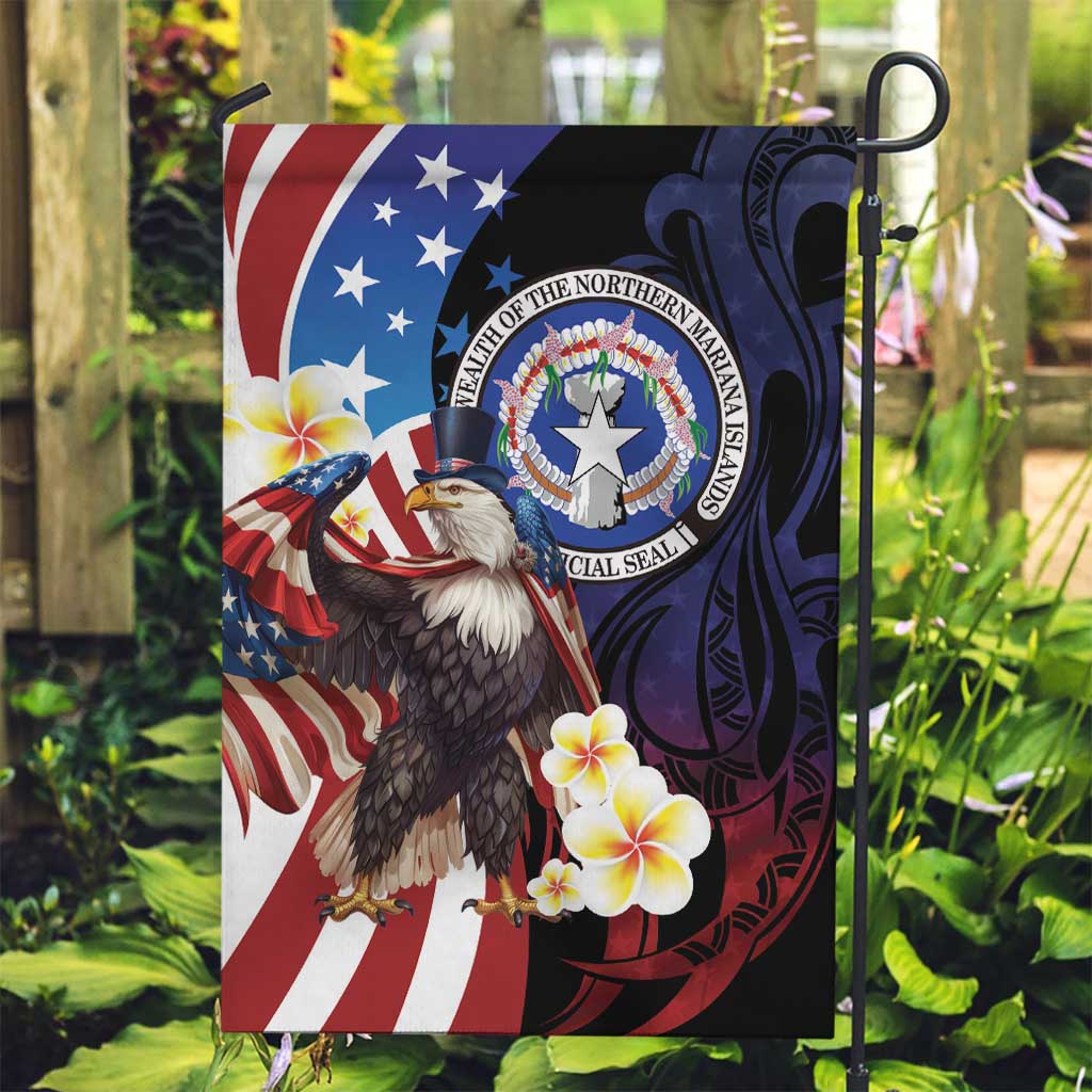Northern Mariana Islands 4th of July Garden Flag Plumeria USA Eagle