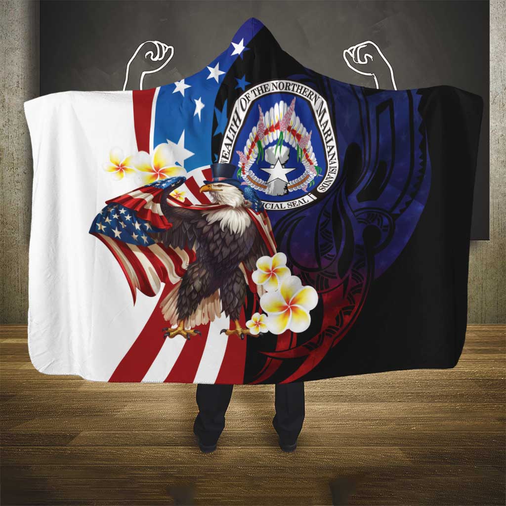 Northern Mariana Islands 4th of July Hooded Blanket Plumeria USA Eagle