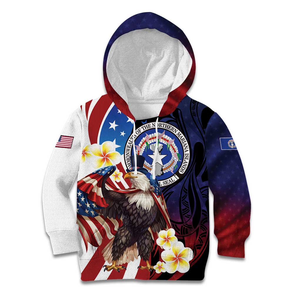 Personalized Northern Mariana Islands 4th of July Kid Hoodie Plumeria USA Eagle