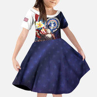 Personalized Northern Mariana Islands 4th of July Kid Short Sleeve Dress Plumeria USA Eagle