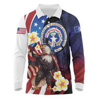 Personalized Northern Mariana Islands 4th of July Long Sleeve Polo Shirt Plumeria USA Eagle