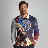 Personalized Northern Mariana Islands 4th of July Long Sleeve Polo Shirt Plumeria USA Eagle