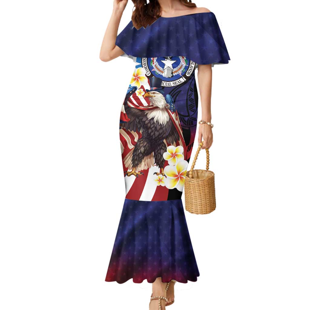 Personalized Northern Mariana Islands 4th of July Mermaid Dress Plumeria USA Eagle