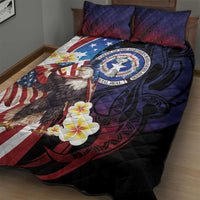 Northern Mariana Islands 4th of July Quilt Bed Set Plumeria USA Eagle