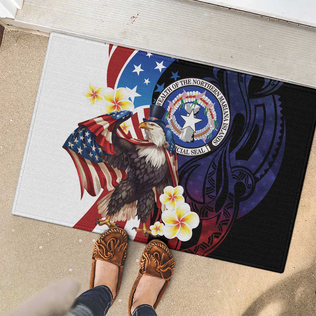 Northern Mariana Islands 4th of July Rubber Doormat Plumeria USA Eagle