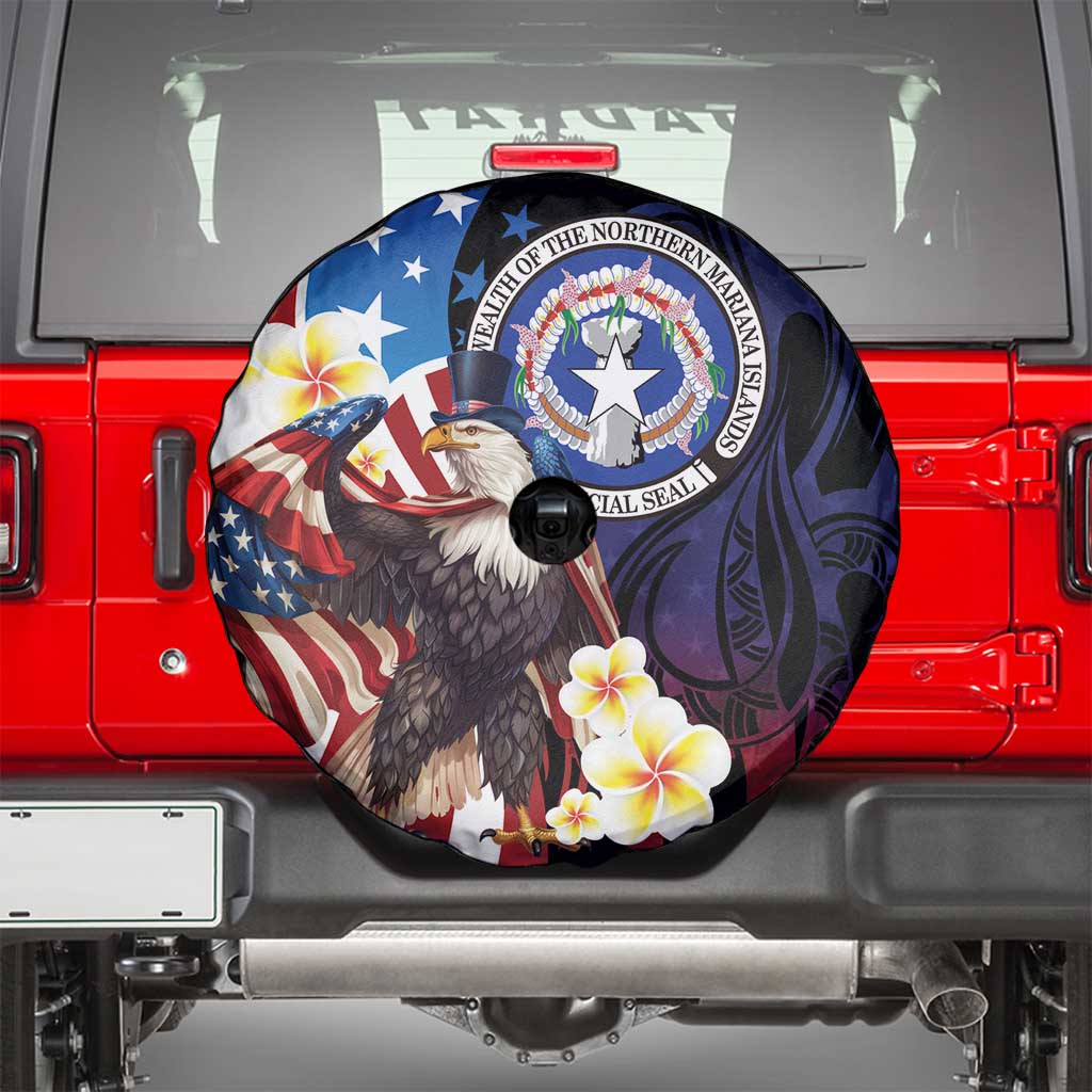 Northern Mariana Islands 4th of July Spare Tire Cover Plumeria USA Eagle