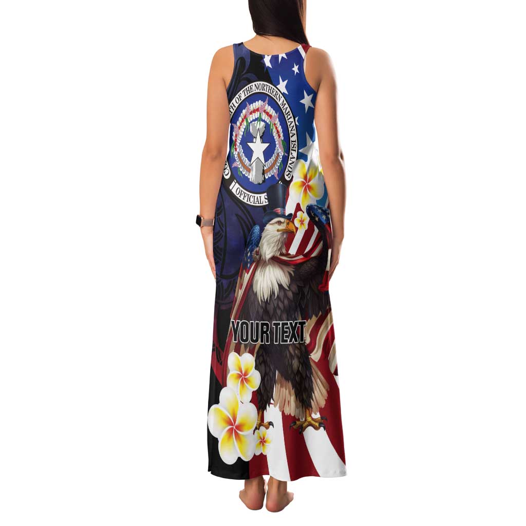 Personalized Northern Mariana Islands 4th of July Tank Maxi Dress Plumeria USA Eagle