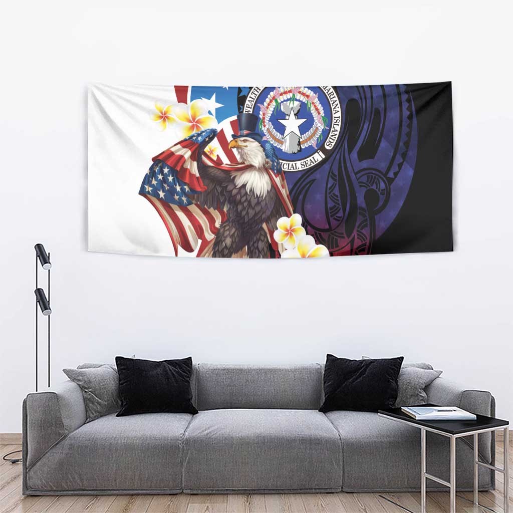 Northern Mariana Islands 4th of July Tapestry Plumeria USA Eagle