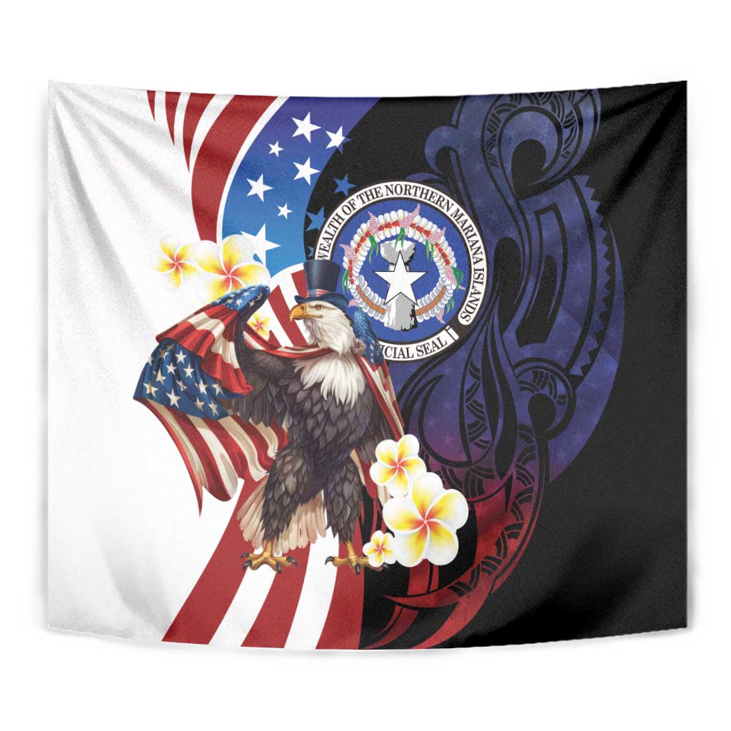 Northern Mariana Islands 4th of July Tapestry Plumeria USA Eagle