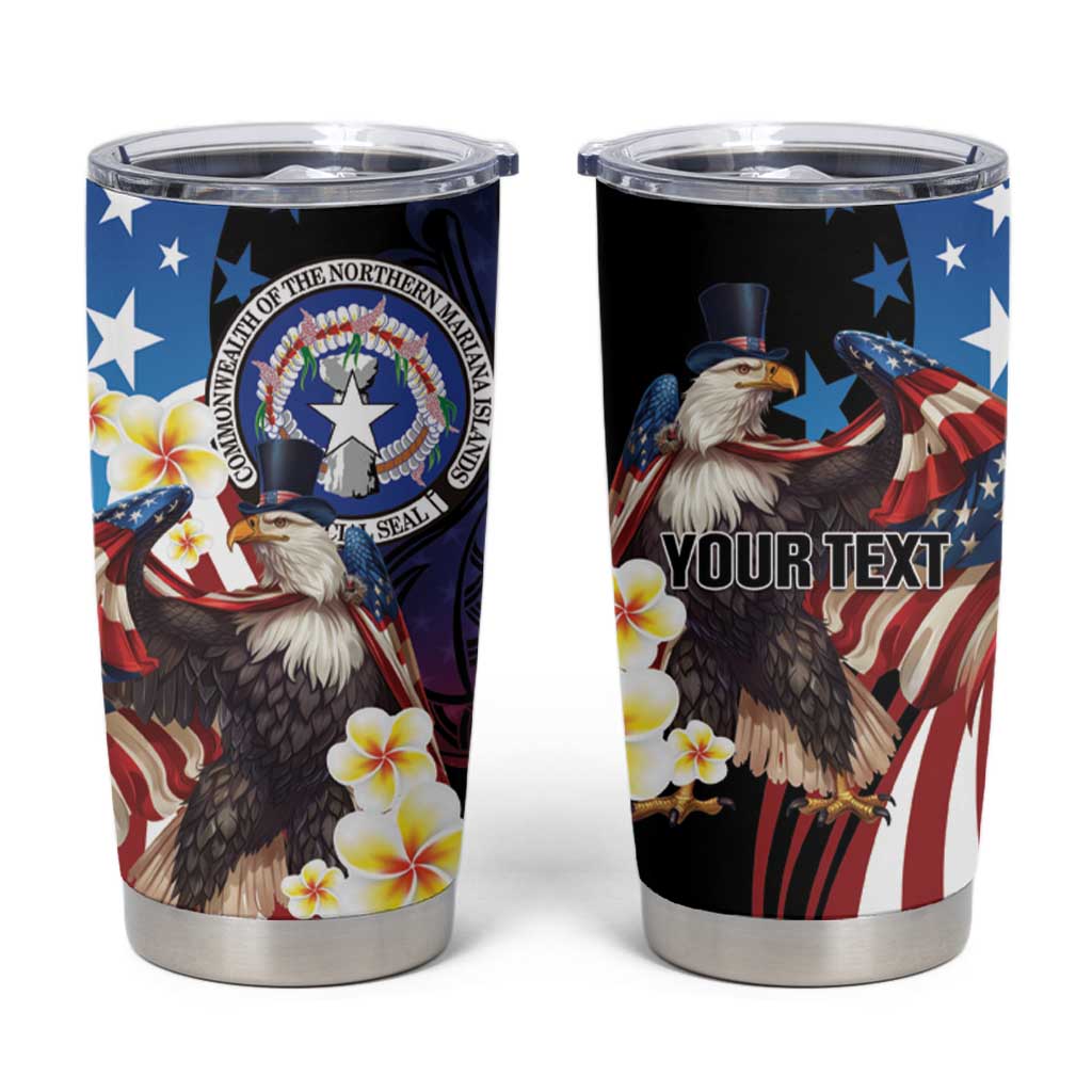 Personalized Northern Mariana Islands 4th of July Tumbler Cup Plumeria USA Eagle