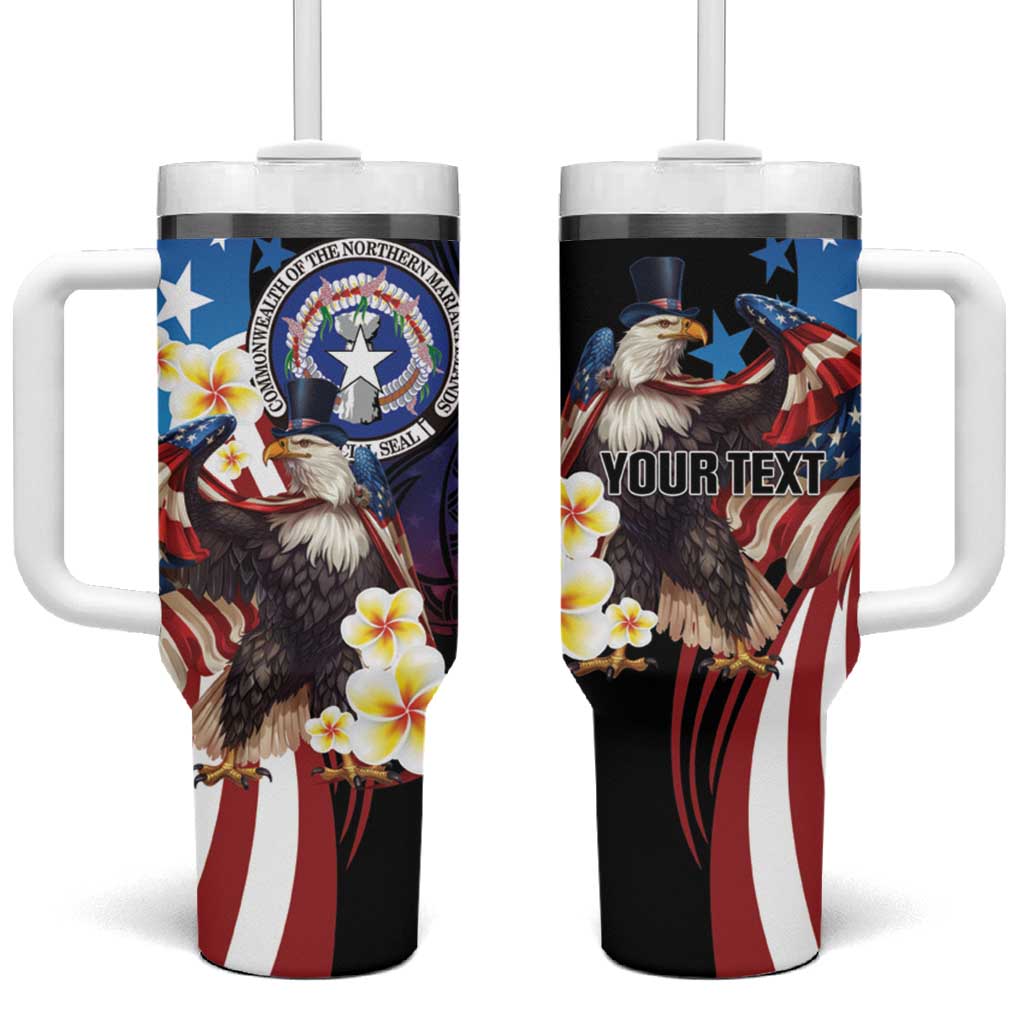 Personalized Northern Mariana Islands 4th of July Tumbler With Handle Plumeria USA Eagle