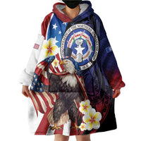 Personalized Northern Mariana Islands 4th of July Wearable Blanket Hoodie Plumeria USA Eagle