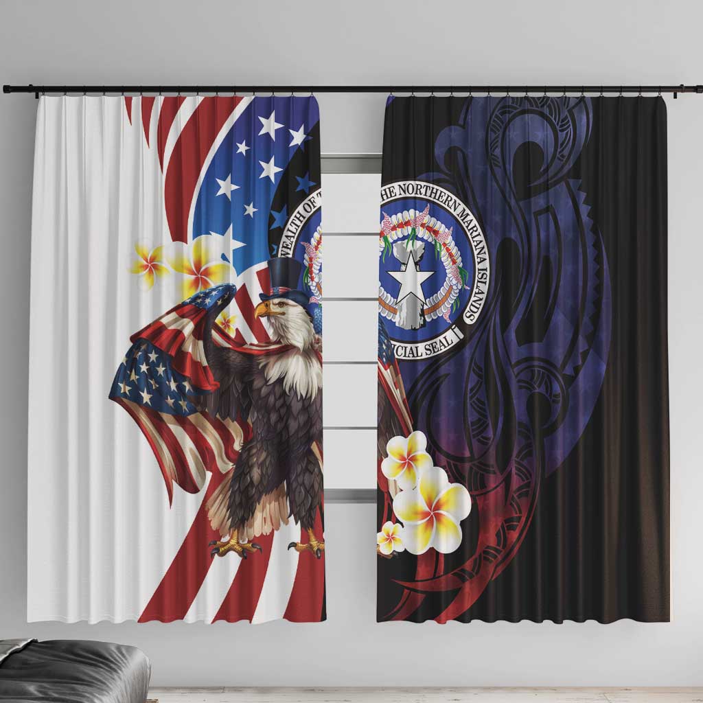 Northern Mariana Islands 4th of July Window Curtain Plumeria USA Eagle