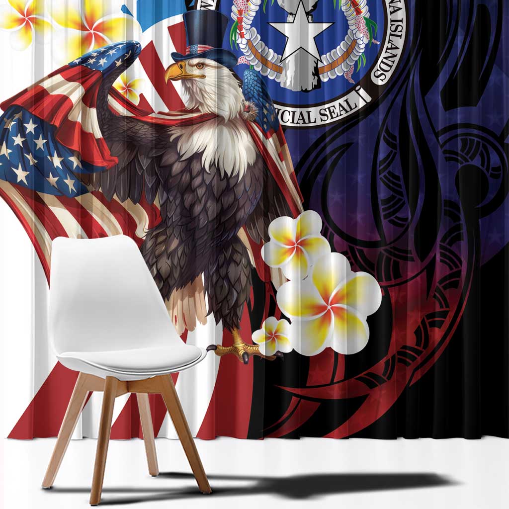 Northern Mariana Islands 4th of July Window Curtain Plumeria USA Eagle