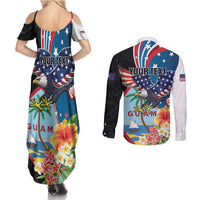 Personalized Guam Fourth of July Couples Matching Summer Maxi Dress and Long Sleeve Button Shirt Tropical Flowers