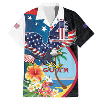 Personalized Guam Fourth of July Family Matching Off The Shoulder Long Sleeve Dress and Hawaiian Shirt Tropical Flowers
