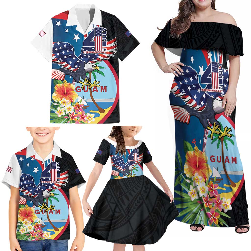 Personalized Guam Fourth of July Family Matching Off Shoulder Maxi Dress and Hawaiian Shirt Tropical Flowers LT01 - Polynesian Pride