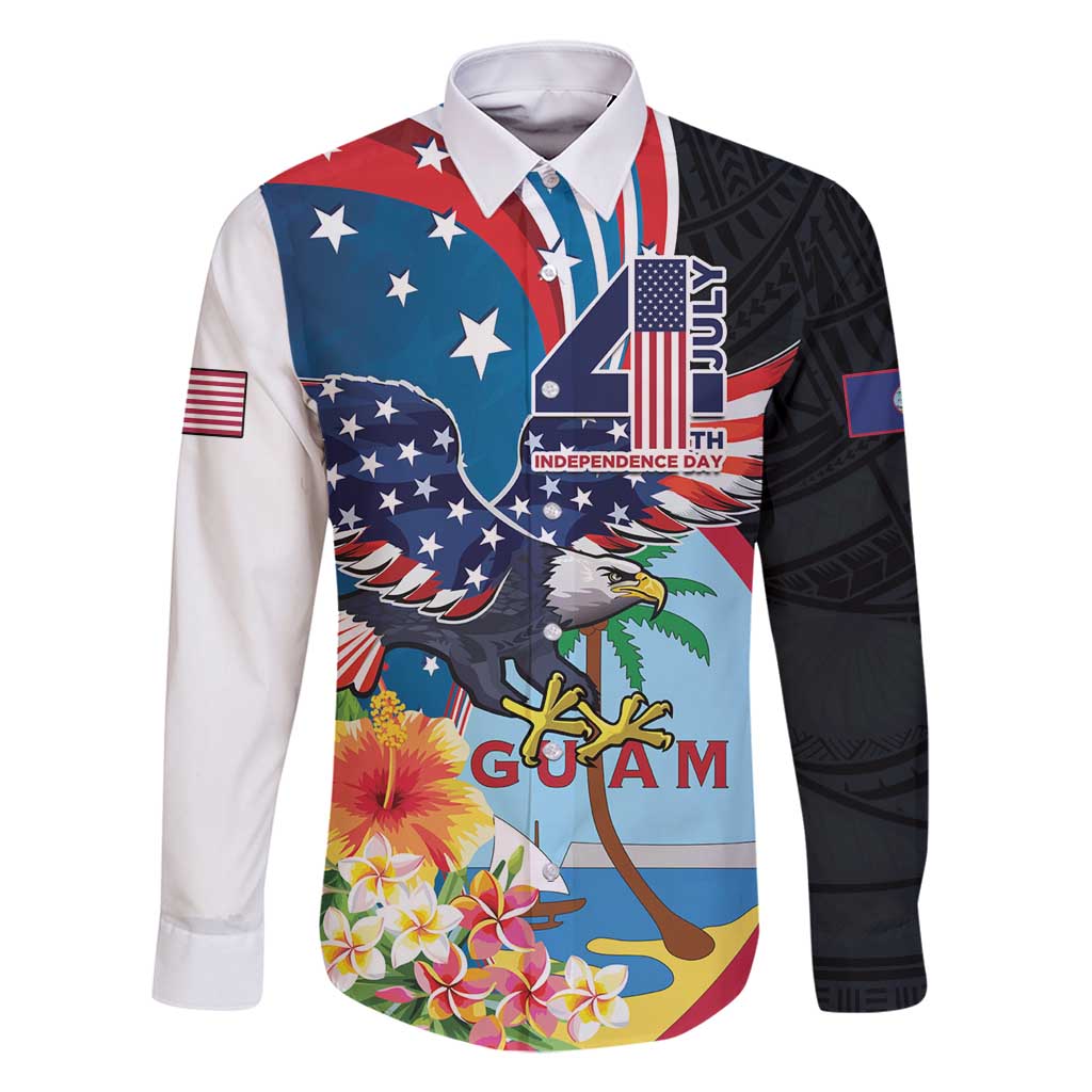 Personalized Guam Fourth of July Family Matching Off Shoulder Maxi Dress and Hawaiian Shirt Tropical Flowers LT01 Dad's Shirt - Long Sleeve Multicolor - Polynesian Pride