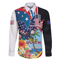 Personalized Guam Fourth of July Family Matching Off Shoulder Short Dress and Hawaiian Shirt Tropical Flowers LT01 Dad's Shirt - Long Sleeve Multicolor - Polynesian Pride
