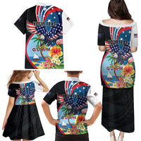 Personalized Guam Fourth of July Family Matching Puletasi and Hawaiian Shirt Tropical Flowers