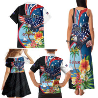 Personalized Guam Fourth of July Family Matching Tank Maxi Dress and Hawaiian Shirt Tropical Flowers