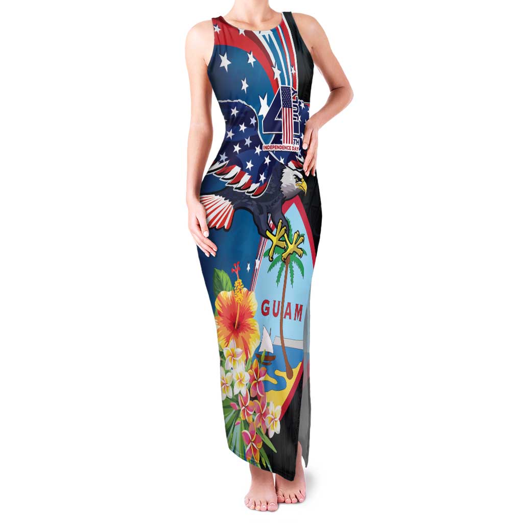 Personalized Guam Fourth of July Family Matching Tank Maxi Dress and Hawaiian Shirt Tropical Flowers