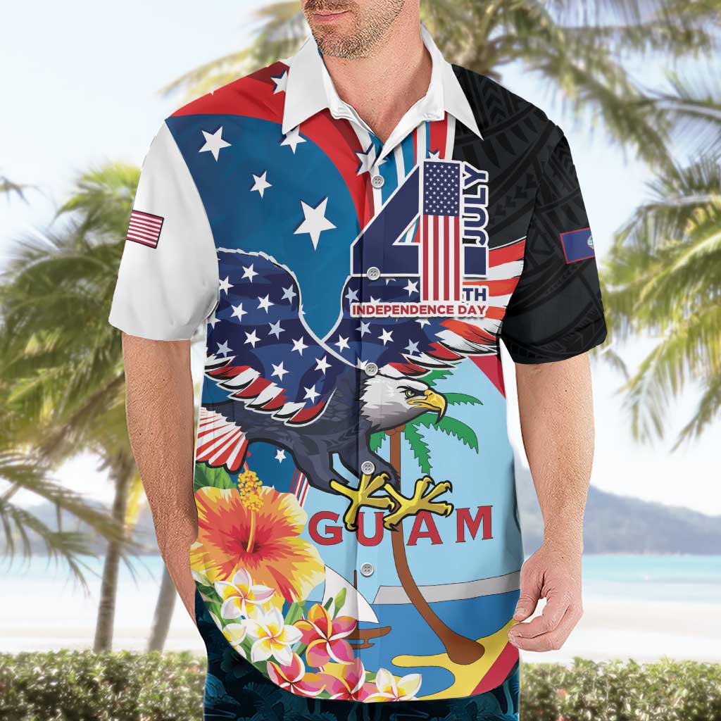 Personalized Guam Fourth of July Hawaiian Shirt Tropical Flowers