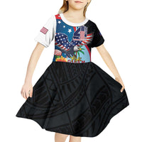 Personalized Guam Fourth of July Kid Short Sleeve Dress Tropical Flowers