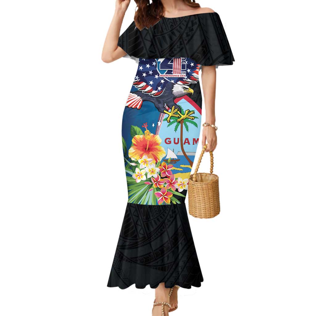 Personalized Guam Fourth of July Mermaid Dress Tropical Flowers