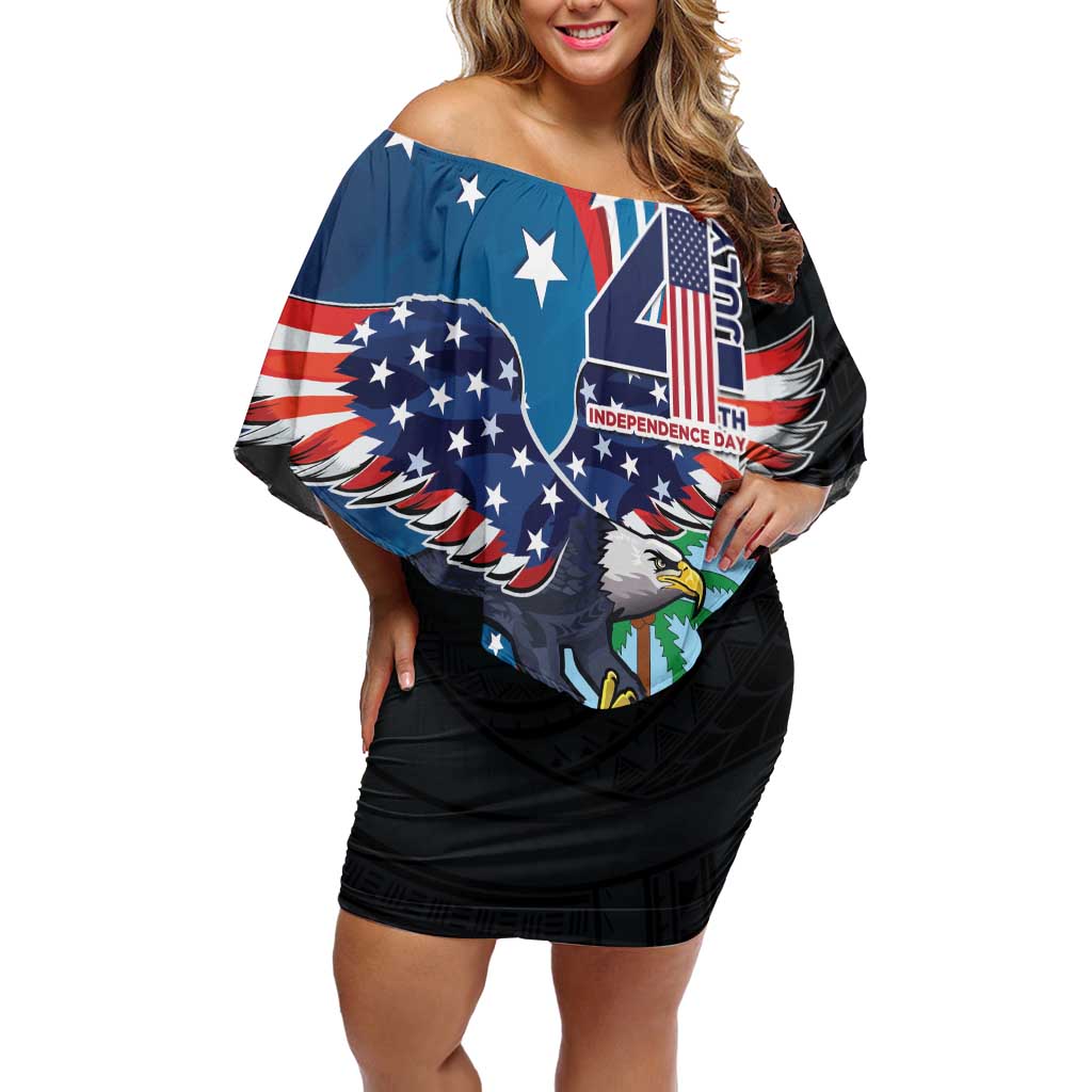 Personalized Guam Fourth of July Off Shoulder Short Dress Tropical Flowers