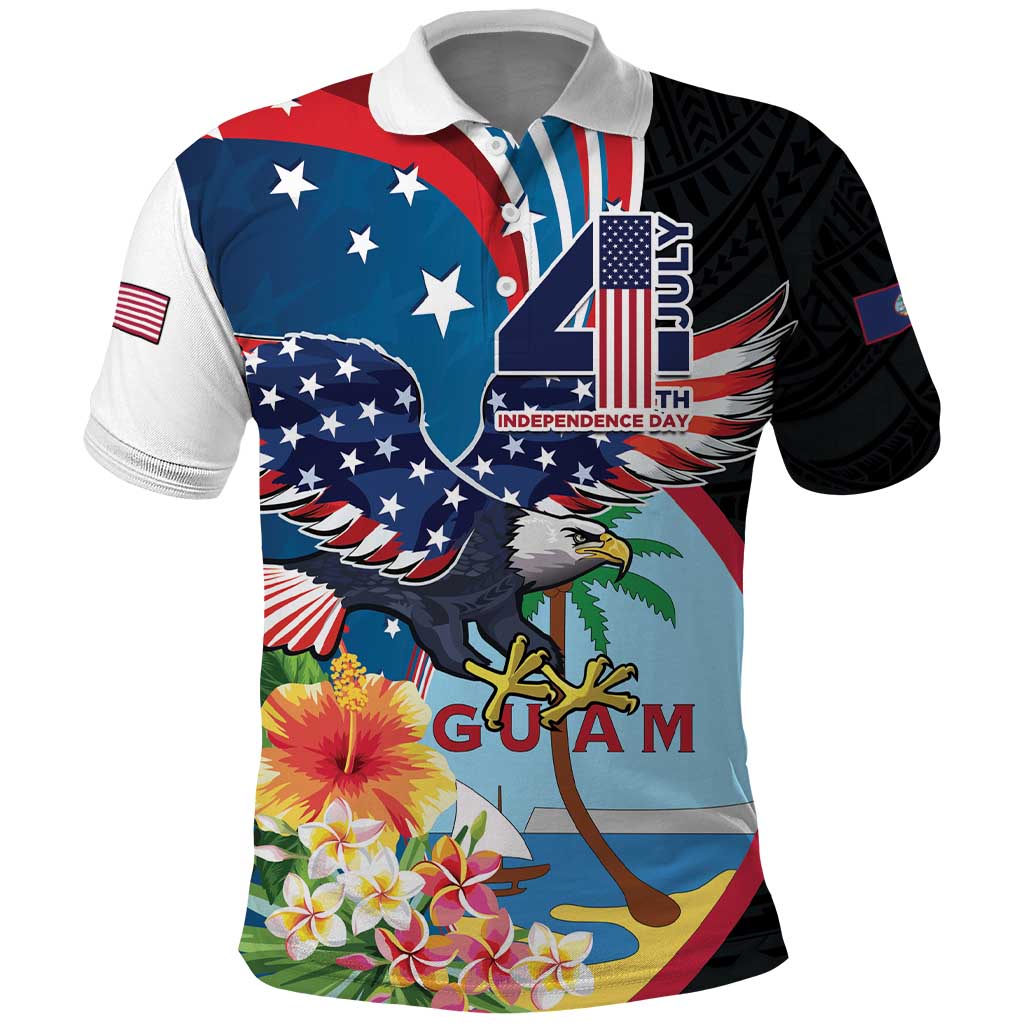 Personalized Guam Fourth of July Polo Shirt Tropical Flowers