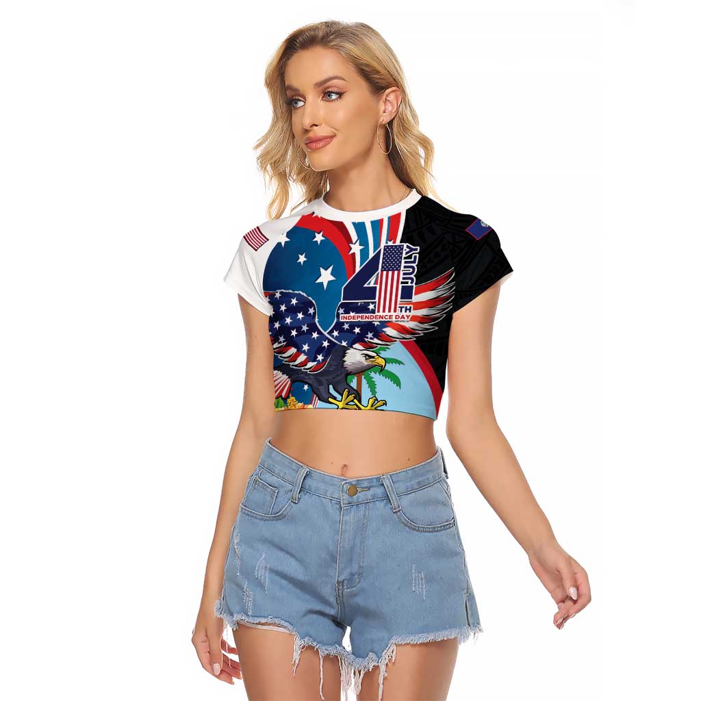 Personalized Guam Fourth of July Raglan Cropped T Shirt Tropical Flowers