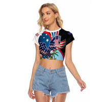 Personalized Guam Fourth of July Raglan Cropped T Shirt Tropical Flowers