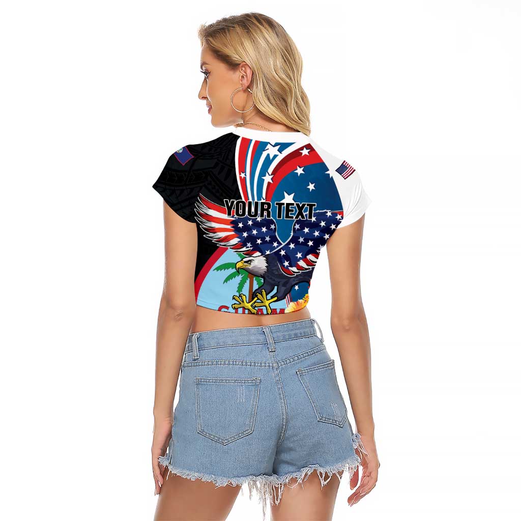 Personalized Guam Fourth of July Raglan Cropped T Shirt Tropical Flowers