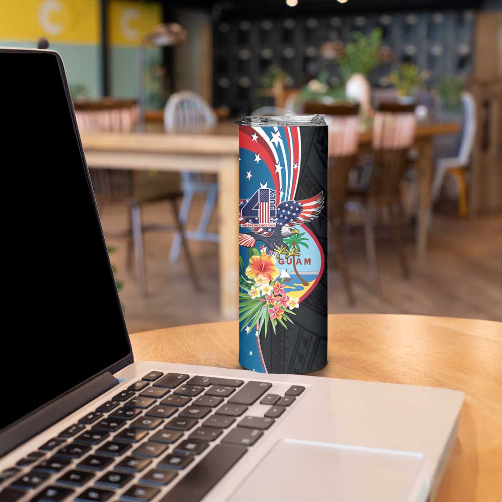 Personalized Guam Fourth of July Skinny Tumbler Tropical Flowers