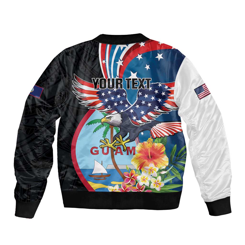 Personalized Guam Fourth of July Sleeve Zip Bomber Jacket Tropical Flowers