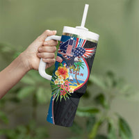 Personalized Guam Fourth of July Tumbler With Handle Tropical Flowers