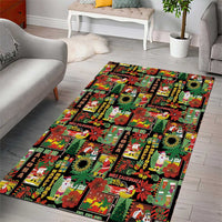 Hawaiian Santa Christmas Pattern Area Rug Black Version - Polynesian Pride
