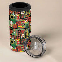 Hawaiian Santa Christmas Pattern 4 in 1 Can Cooler Tumbler Black Version - Polynesian Pride