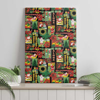 Hawaiian Santa Christmas Pattern Canvas Wall Art Black Version - Polynesian Pride