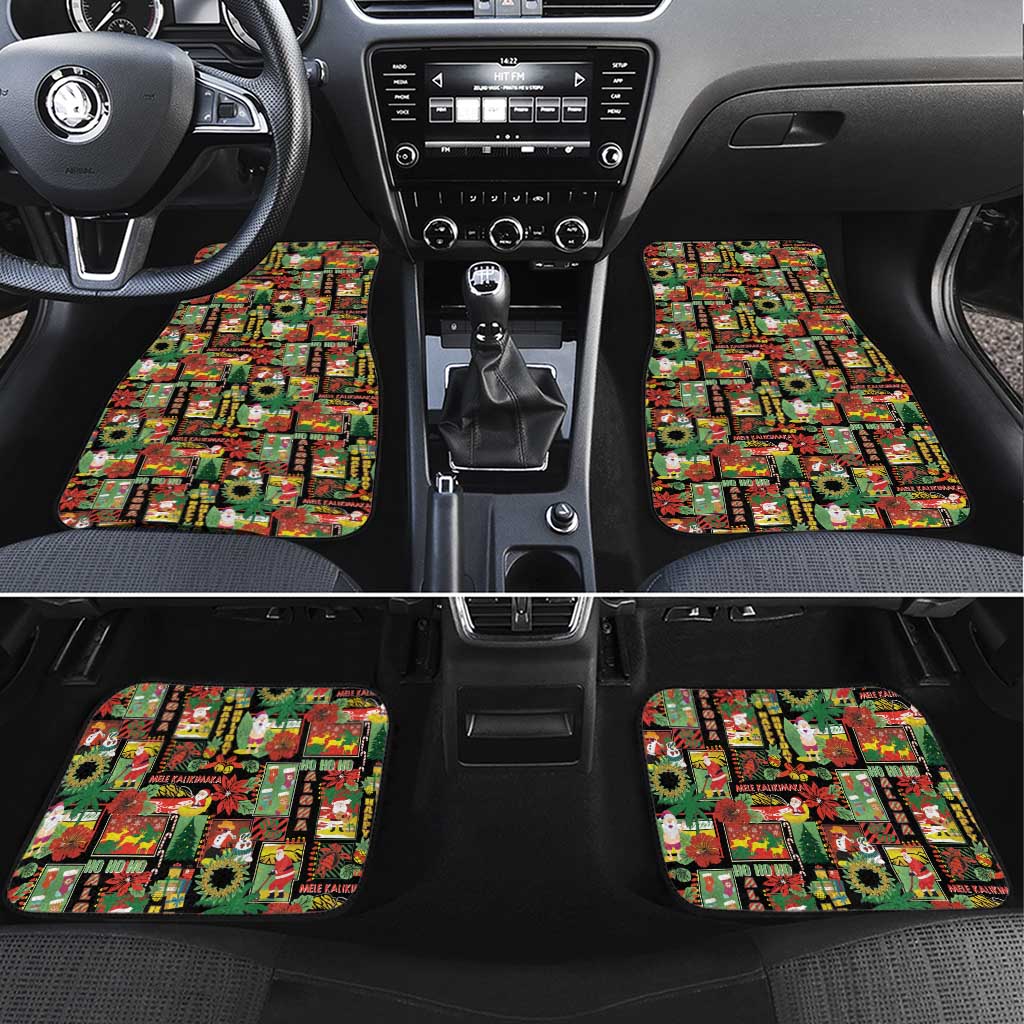 Hawaiian Santa Christmas Pattern Car Mats Black Version - Polynesian Pride