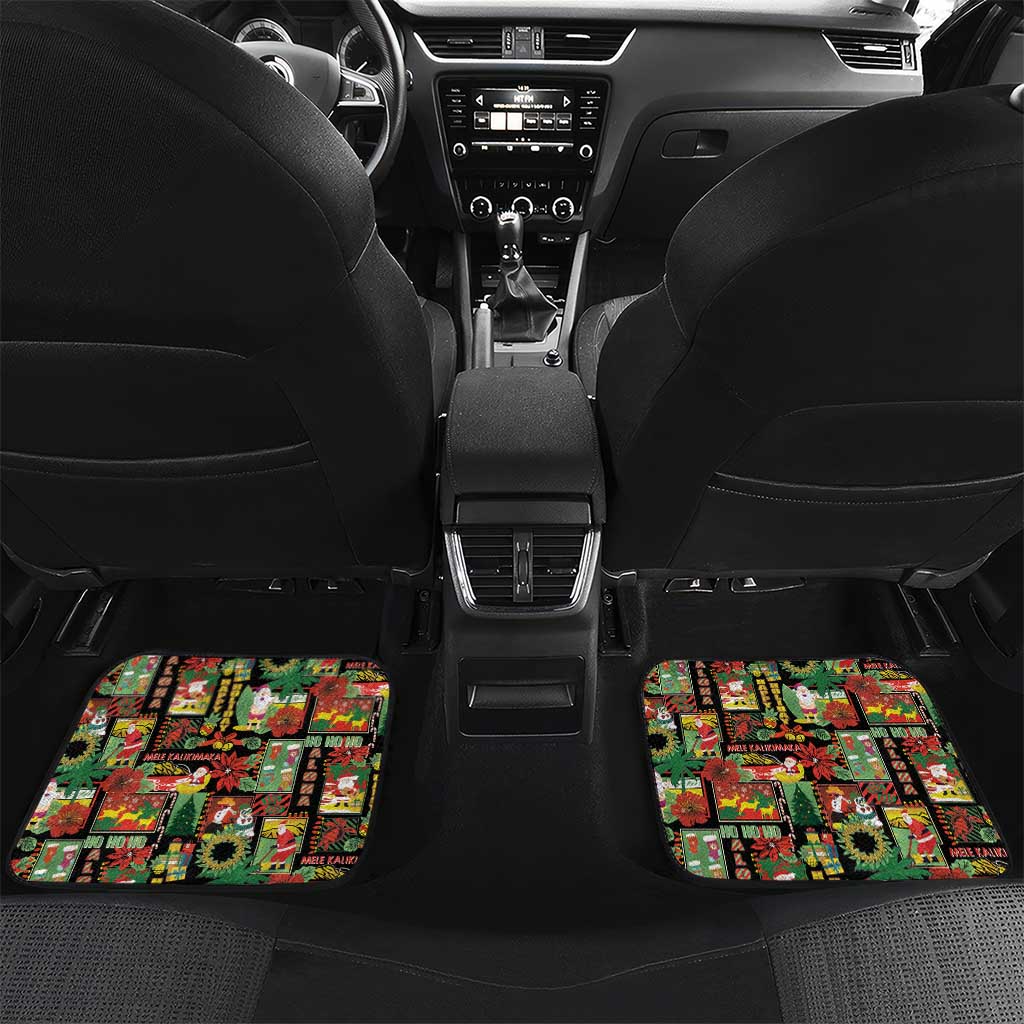 Hawaiian Santa Christmas Pattern Car Mats Black Version - Polynesian Pride