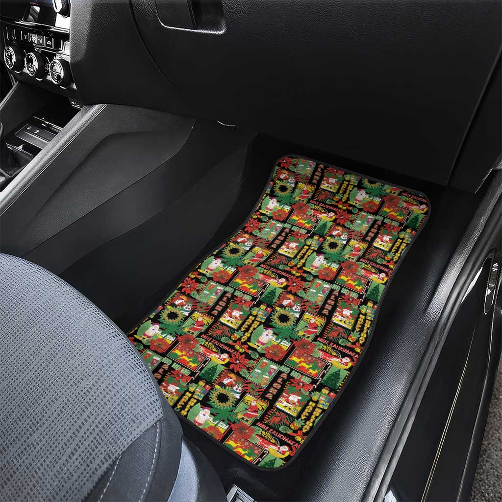 Hawaiian Santa Christmas Pattern Car Mats Black Version - Polynesian Pride