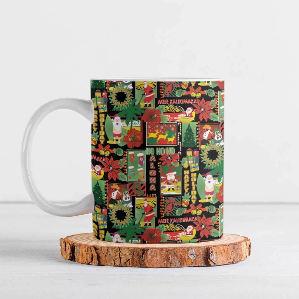 Hawaiian Santa Christmas Pattern Ceramic Mug Black Version - Polynesian Pride