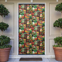 Hawaiian Santa Christmas Pattern Door Cover Black Version - Polynesian Pride