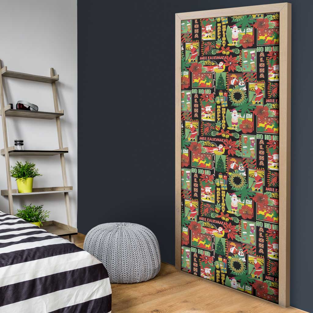 Hawaiian Santa Christmas Pattern Door Cover Black Version - Polynesian Pride
