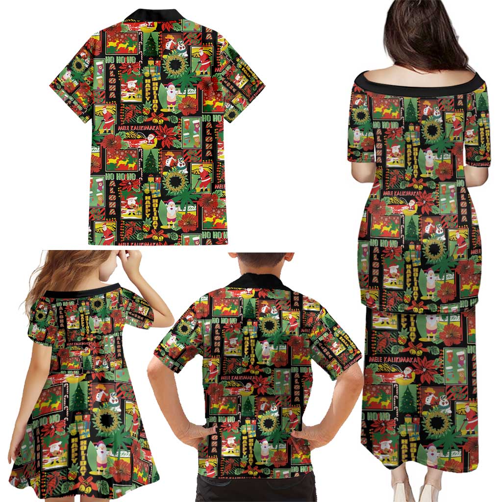 Hawaiian Santa Christmas Pattern Family Matching Puletasi and Hawaiian Shirt Black Version - Polynesian Pride