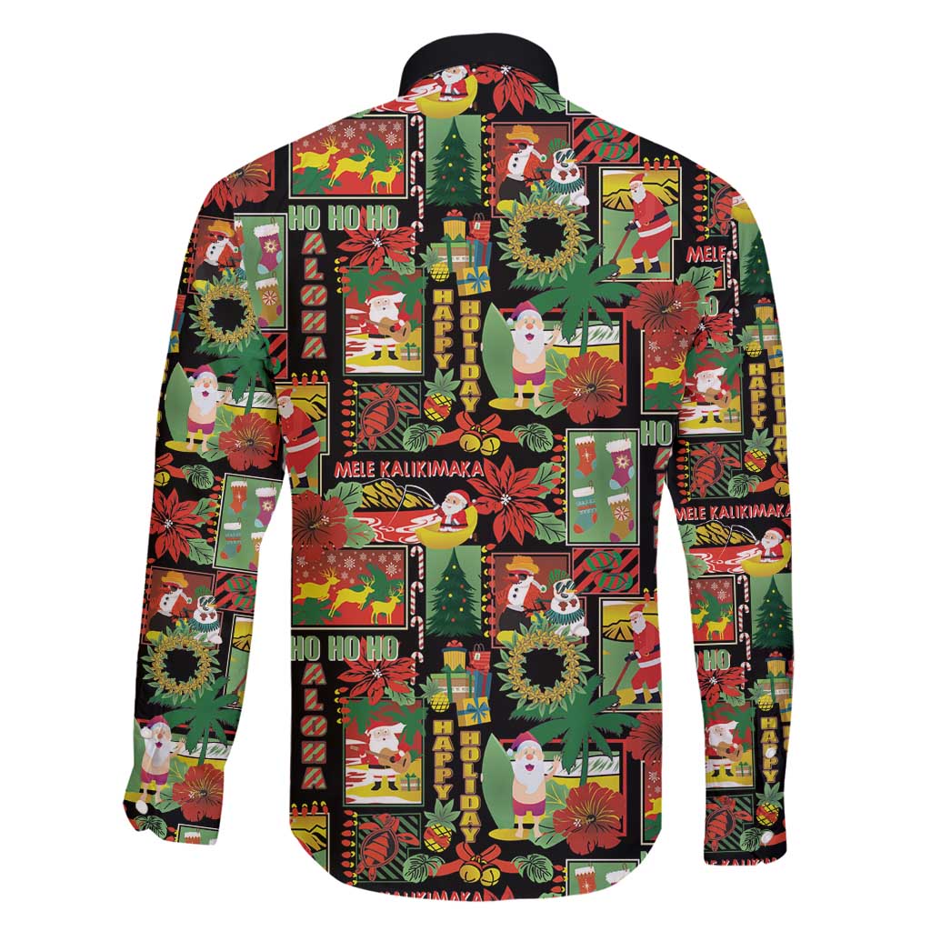 Hawaiian Santa Christmas Pattern Family Matching Puletasi and Hawaiian Shirt Black Version - Polynesian Pride